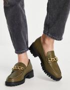 London Rebel Chunky Loafers With Chain In Green