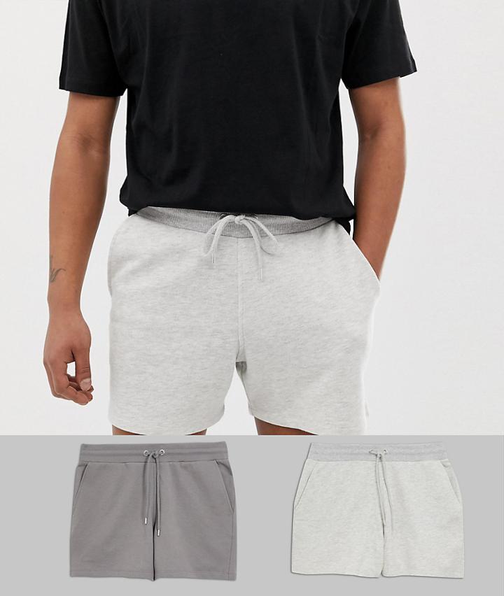 Asos Design Jersey Shorts 2 Pack In Shorter Length White Marl/gray-multi