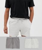 Asos Design Jersey Shorts 2 Pack In Shorter Length White Marl/gray-multi