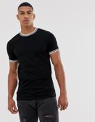 Asos Design Skinny T-shirt With Stretch And Tipping In Black - Black