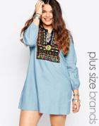 Alice & You Embroidered Denim Dress - Blue