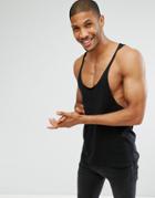 Asos Relaxed Tank With Extreme Racer Back And Raw Edges In Black - Black