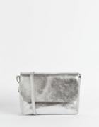 Asos Metallic Soft Leather Cross Body Bag - Silver