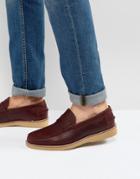 Asos Penny Loafers In Burgundy Leather With Wedge Sole - Red