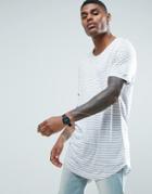 Asos Stripe Super Longline T-shirt With Stretched Neck - White