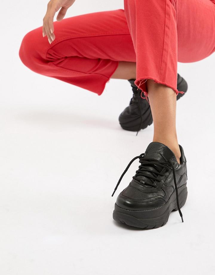 Steve Madden Girla Black Leather Chunky Sneaker