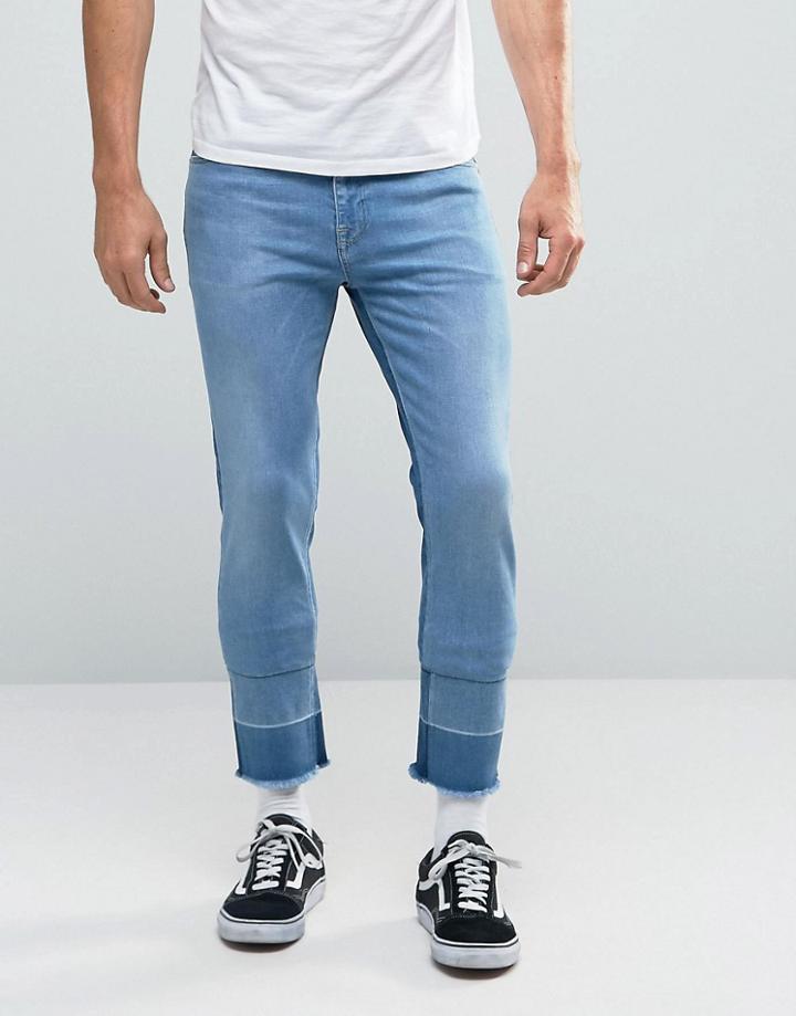 Asos Skinny Cropped Jeans In Mid Wash - Blue