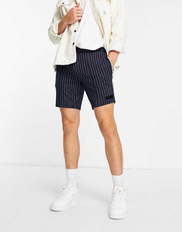 River Island Pull On Jersey Shorts In Navy Pinstripe