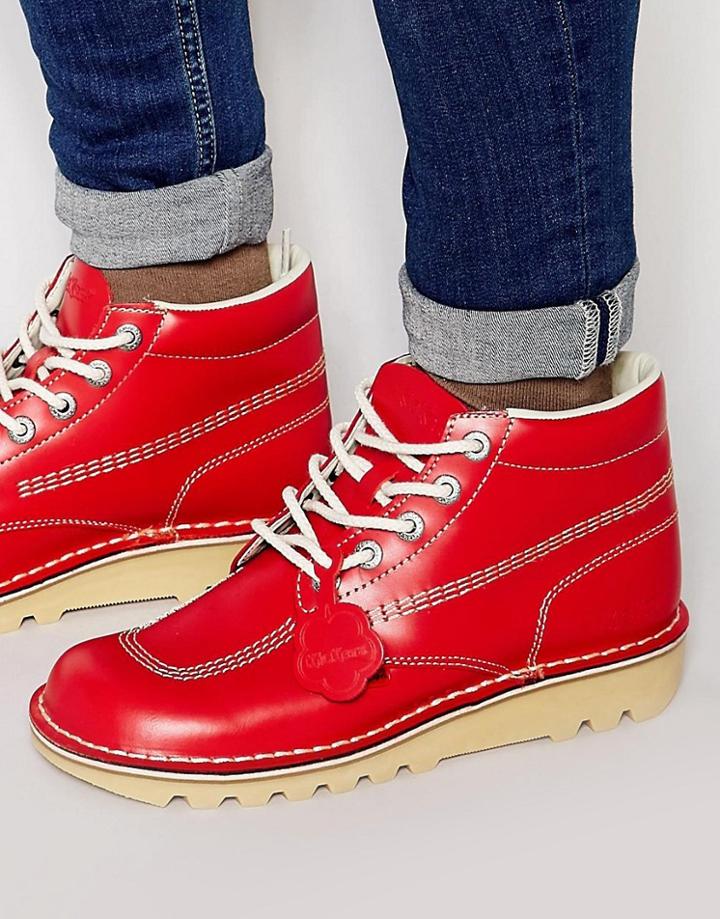 Kickers Kick Hi Leather Boots - Red