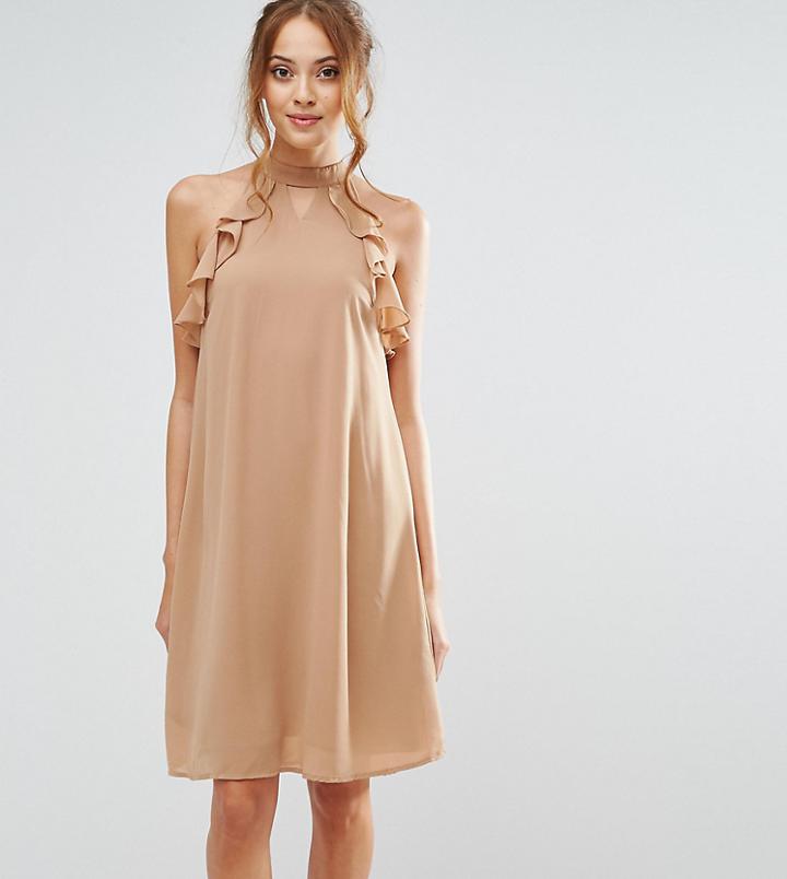 True Decadence Tall Frill Sleeve Shift Dress - Tan