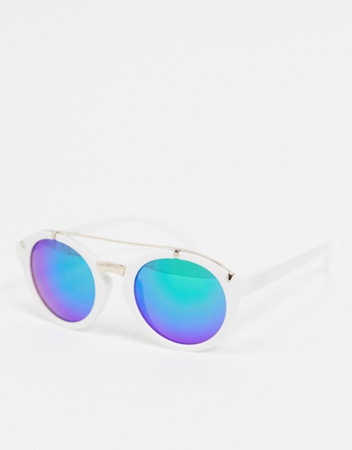 Jeepers Peepers Round Sunglasses In Clear With Mirror Lens-brown