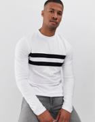 Asos Design Long Sleeve T-shirt With Contrast Panels In White - White