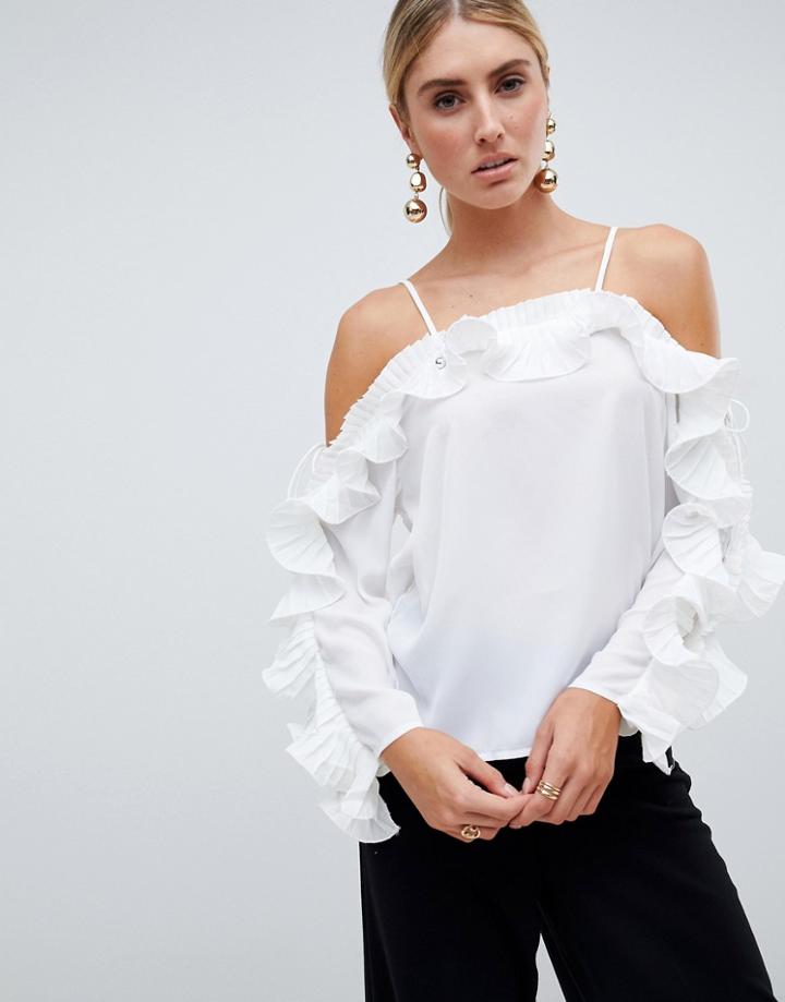 Ax Paris Cold Shoulder Frill Blouse - Cream