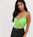 Missguided Petite Lace Cami Body In Neon Green - Green