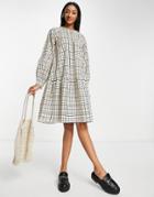 Selected Femme Organic Cotton Check Dress In Cream-white