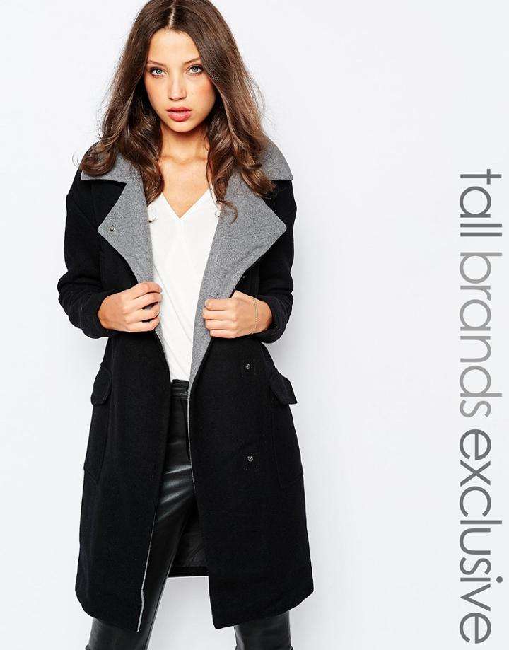 Vero Moda Tall Contrast Collar Coat - Black