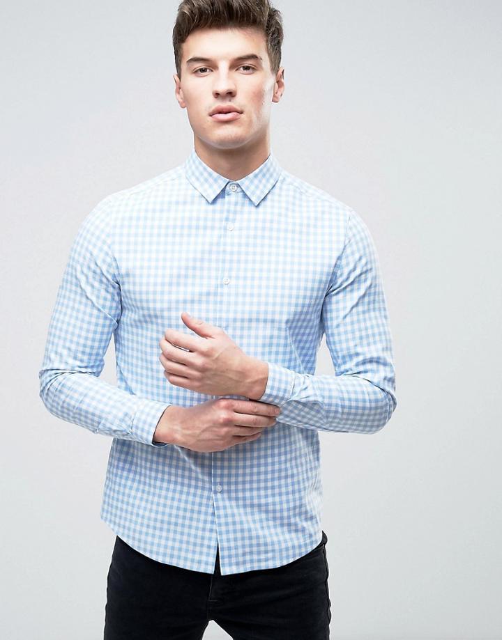 Asos Smart Skinny Gingham Check Shirt - Blue
