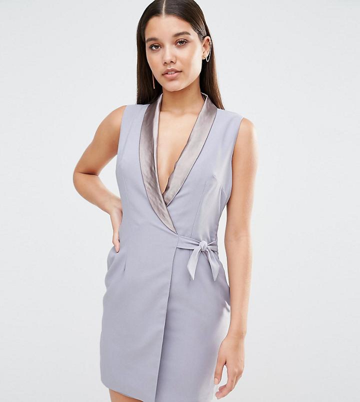 Naanaa Plunge Mini Tuxedo Dress - Gray
