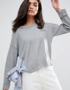 Asos Boxy Sweater With Shirting Tie - Gray