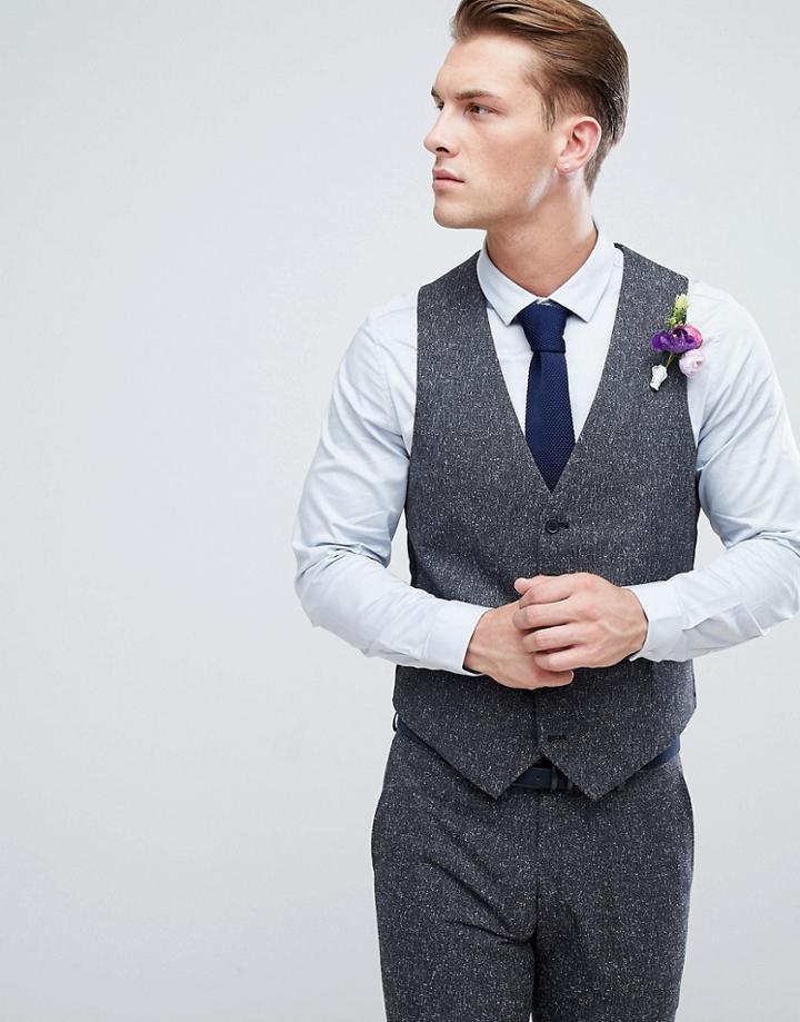 Farah Winter Wedding Skinny Suit Vest In Fleck-gray