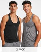 Threadbare Active 2-pack Stringer Training Tanks In Black & Charcoal