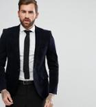 Heart & Dagger Slim Blazer In Check Velvet - Navy