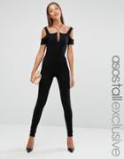 Asos Tall Jumpsuit With Cold Shoulder And Strappy Detail - Black