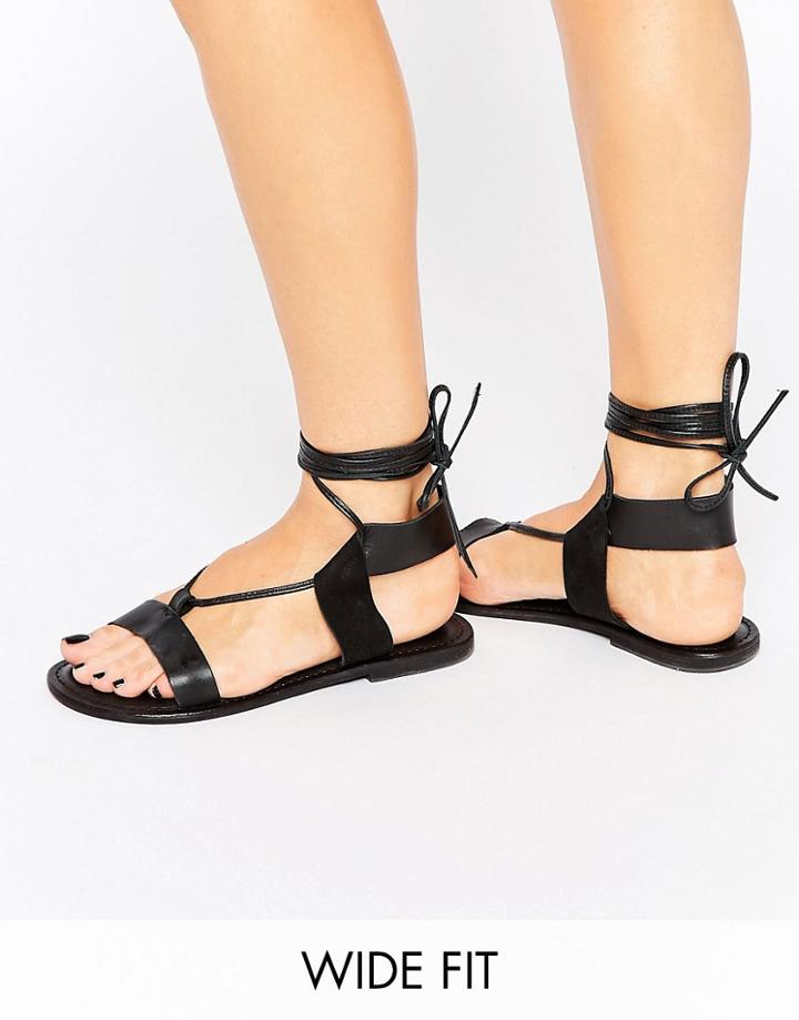Asos Fair Ground Wide Fit Leather Flat Sandals - Black