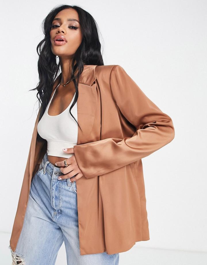 Unique21 Satin Blazer In Brown