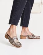 Asos Design Melisa Leather Square Toe Mule Loafers In Natural Snake-neutral