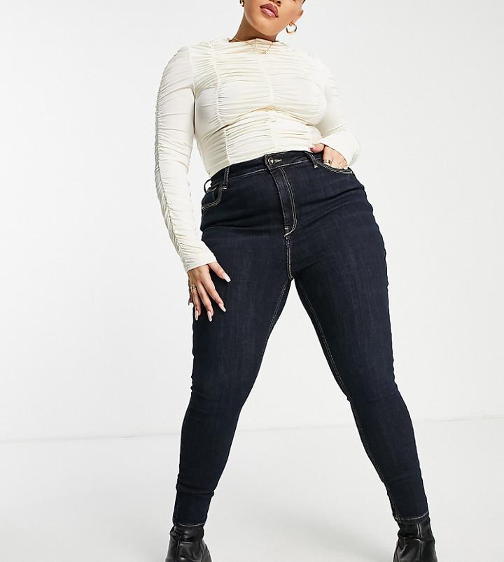 River Island Plus High Waisted Sculpt Skinny Jeans In Dark Blue