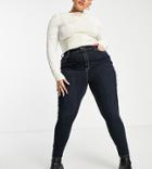 River Island Plus High Waisted Sculpt Skinny Jeans In Dark Blue