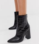London Rebel Wide Fit Pointed Block Heeled Boot In Black - Black