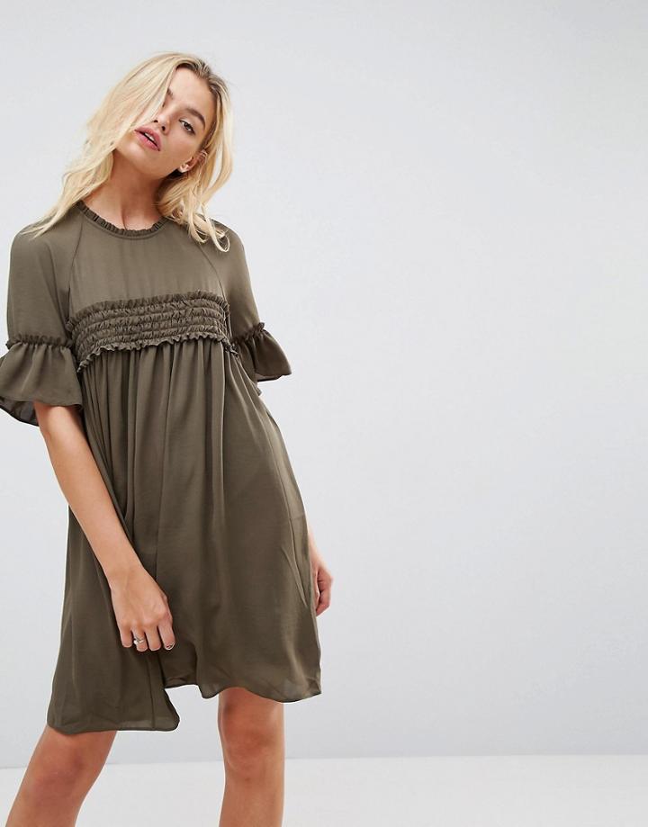 Asos Shirred Smock Dress - Green