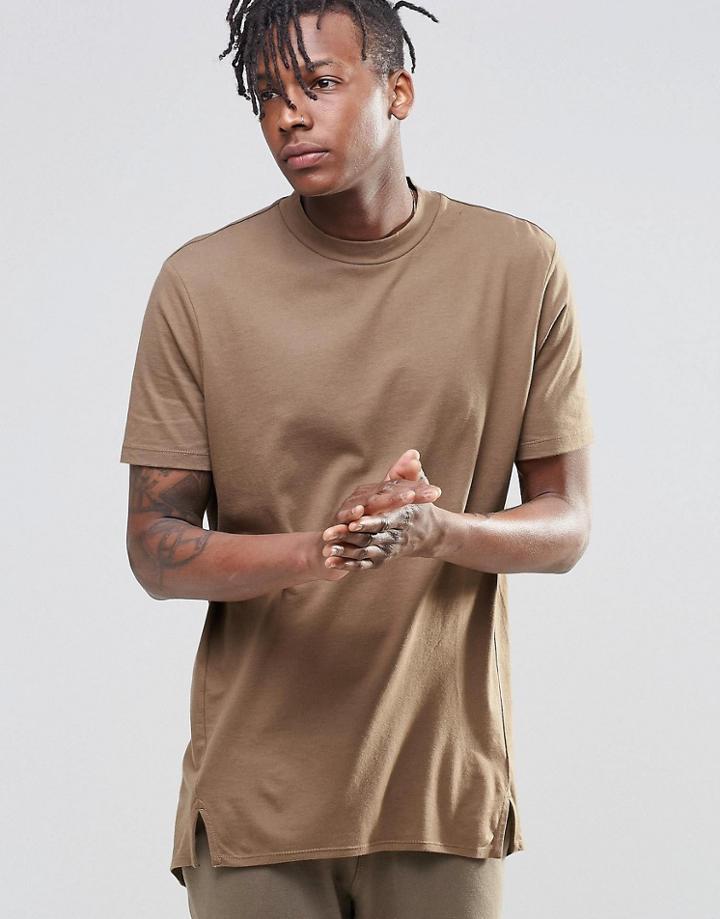 Asos Super Longline T-shirt With Curved Back And Straight Front - Coco Brown