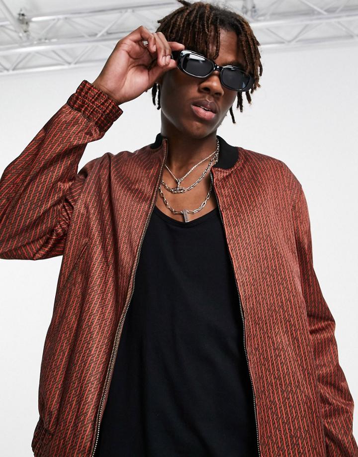 Asos Design Smart Bomber Jacket With Retro Stripe In Rust - Part Of A Set-brown