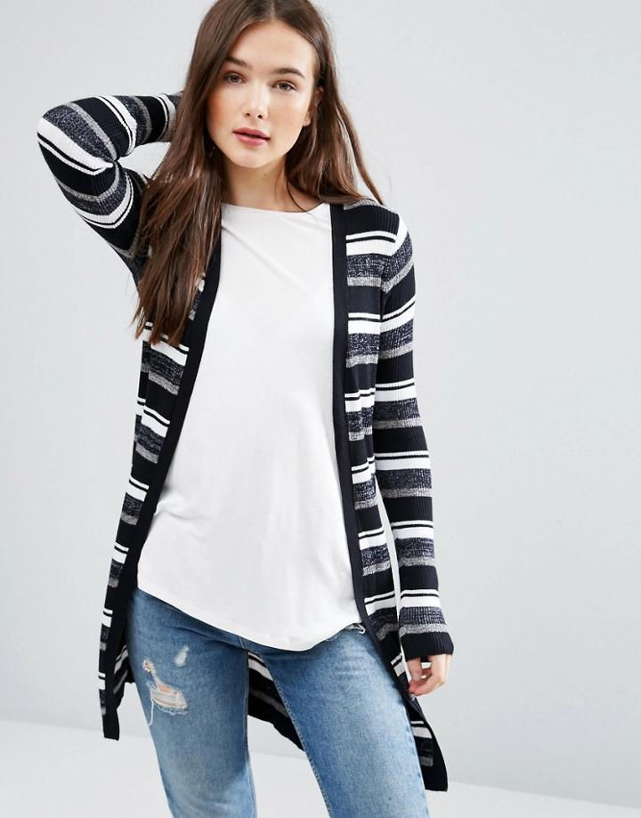 Brave Soul Striped Knit Cardigan - Black