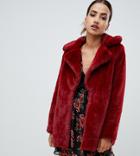 Missguided Faux Fur Coat In Red - Red