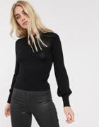 Fashion Union Fitted Pointelle Sweater With Keyhole-black