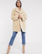 Asos Design Plush Faux Fur Bonded Overcoat In White - White