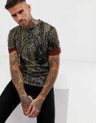 River Island Muscle Fit T-shirt With Paisley Print In Burgundy - Red