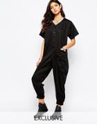 Reclaimed Vintage Utility Casual Jumpsuit With Button Front - Black