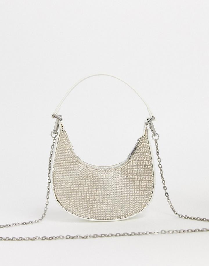Asos Design Micro 90s Bag In Rhinestone-silver