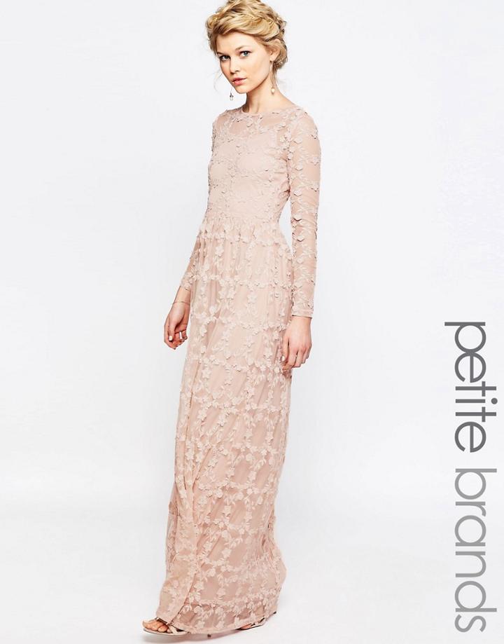 True Decadence Petite Allover Floral Applique Maxi Dress - Blush Pink