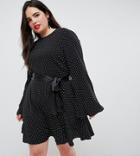 Unique 21 Hero Long Sleeve Belted Polka Dot Dress - Black