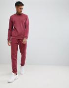 Asos Design Tracksuit Sweatshirt/skinny Joggers In Burgundy Marl - Red