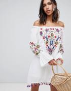 Raga Wild Flower Embroidered Off Shoulder Dress - White