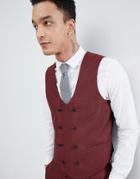 Asos Design Wedding Skinny Suit Vest In Red Micro Texture - Red