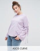 Asos Curve Top With Tie Sleeve Detail - Purple