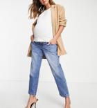 River Island Maternity Straight Jean In Medium Blue-blues